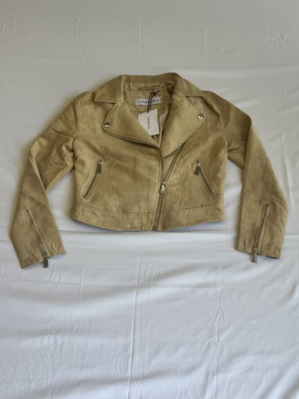 NWT Ivyrevel Biker Jacket Size 6 Beige Faux Suede Cropped Stockholm - Picture 2 of 8